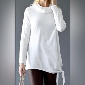 Balkan | Cream Cowl Neck Side-Tie Asymmetrical Tunic